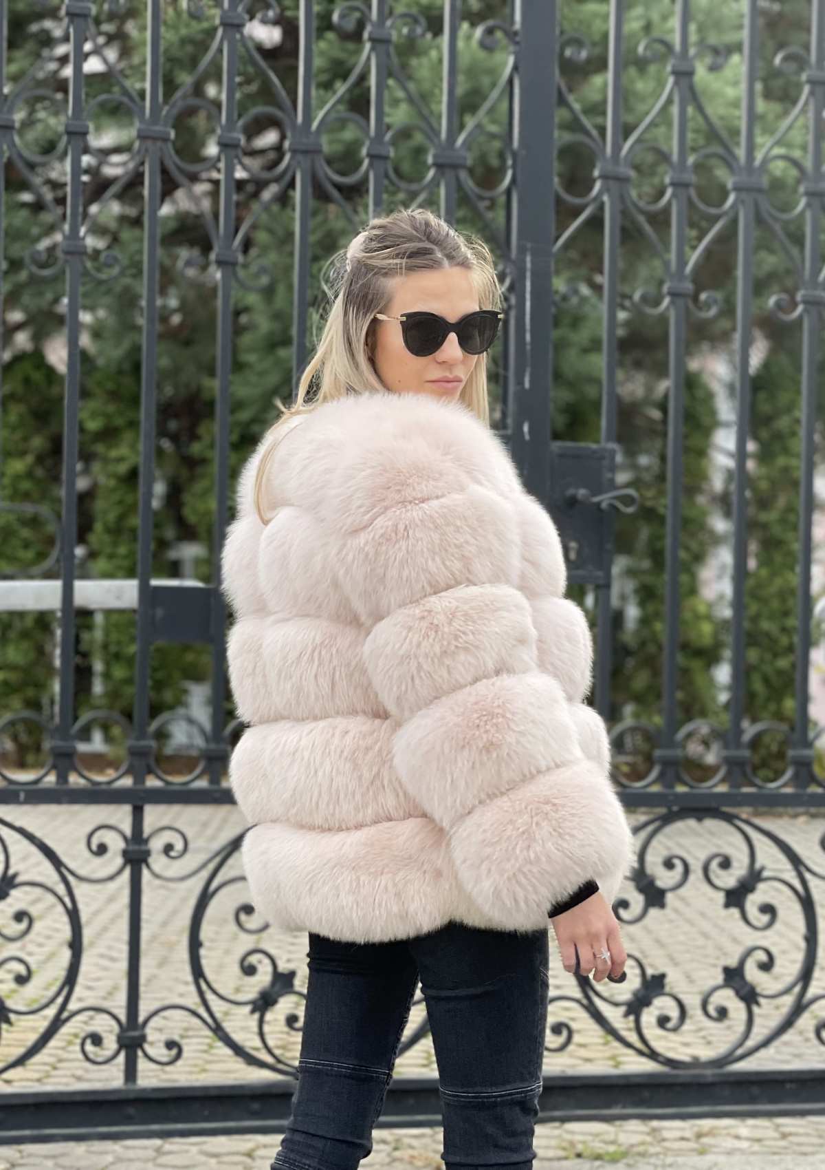 buy nude luxury fox fur coat beige pelzjacke echtpelz kaufen