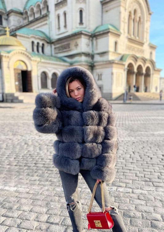 buy luxury fur coat pelzjacke kaufen graue echtpelz