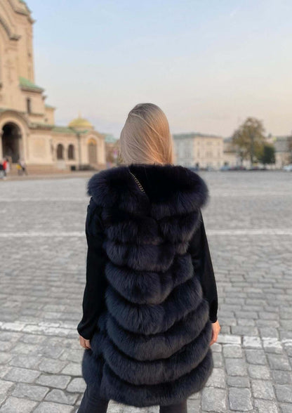 buy long grey fox fur vest lange graue pelzweste fuchspelz kaufen echtpelz