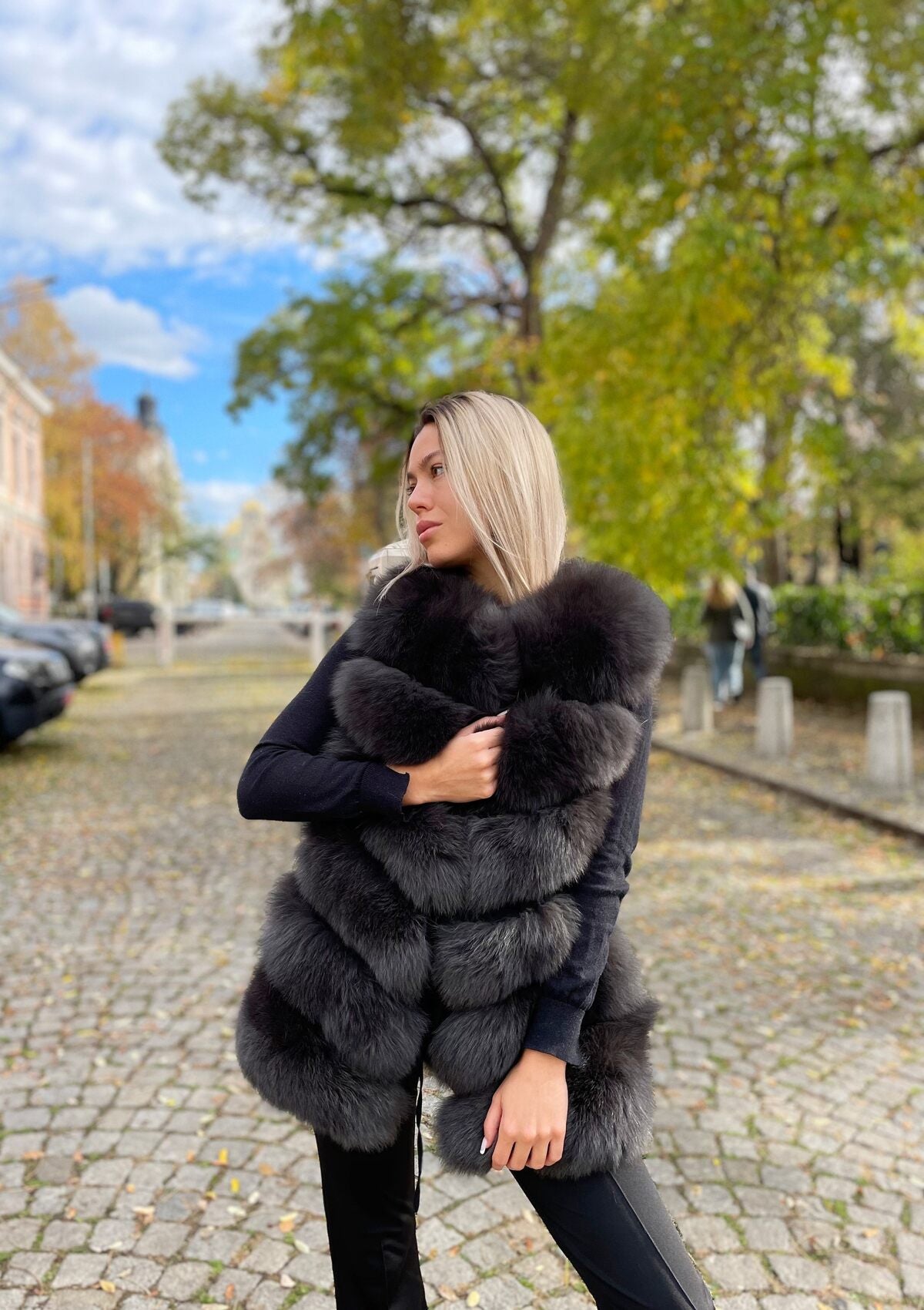 buy grey fox fur vest graue pelzweste fuchspelz kaufen echtpelz