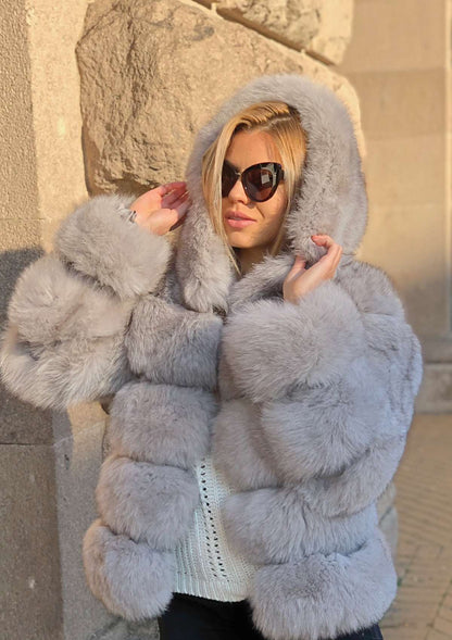 buy luxury fox fur coat pelzjacke kaufen graue echtpelz