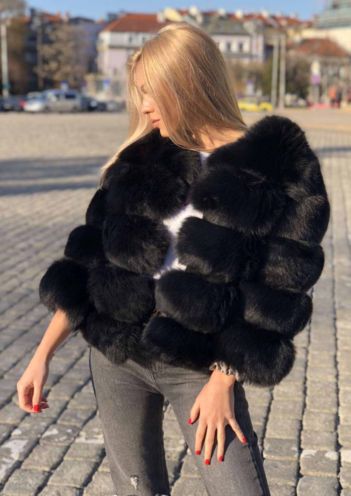 buy luxury short fox fur code black schwarze kurze pelzjacke kaufen echtpelz