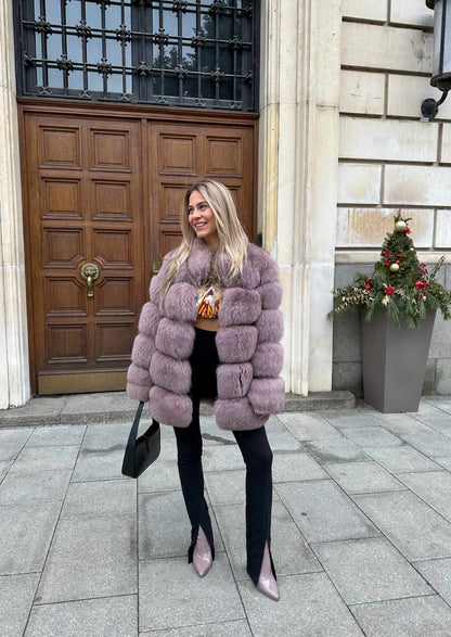 buy luxury powder lavender fox fur coat pelzjacke kaufen lila