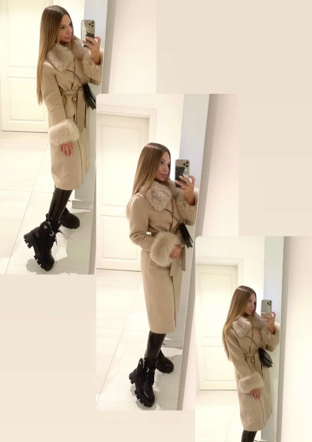 buy luxury wool coat nude fox fur collar mantel beige kaufen fuchspelz kragen