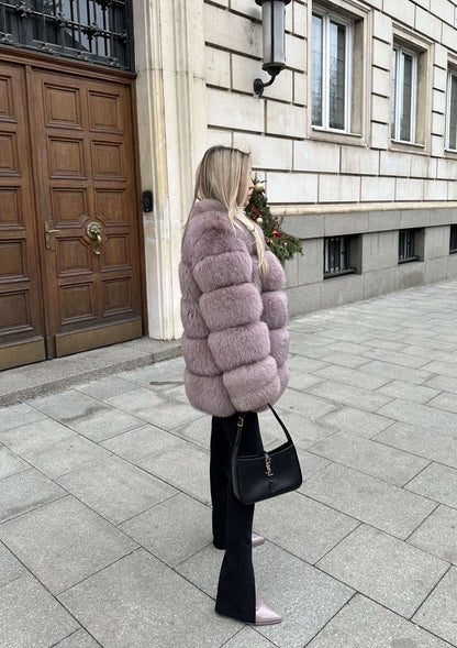 buy luxury powder lavender fox fur coat pelzjacke kaufen lila