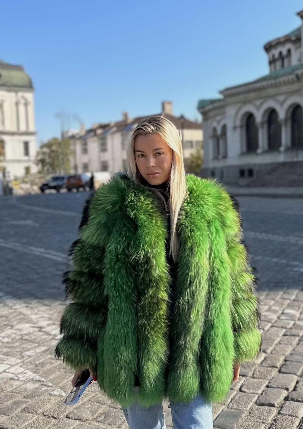 green fur coat pelzjacke gruen kaufen