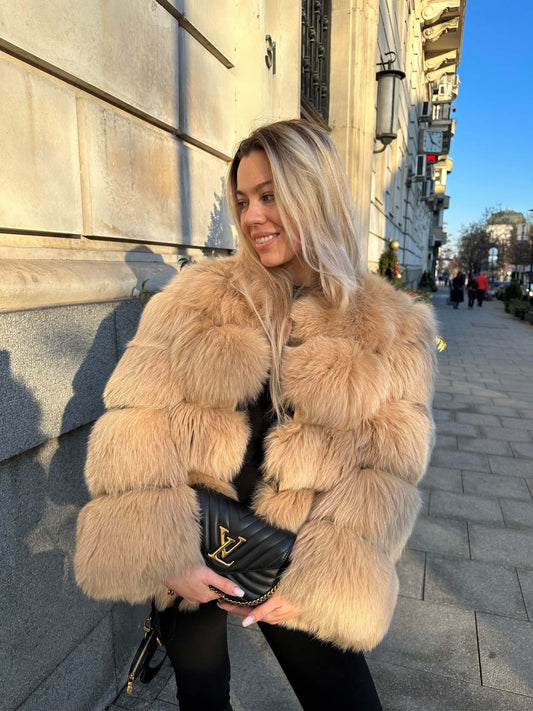 buy luxury fox fur coat louis vuitton bag beige pelzjacke echtpelz kaufen lv tasche