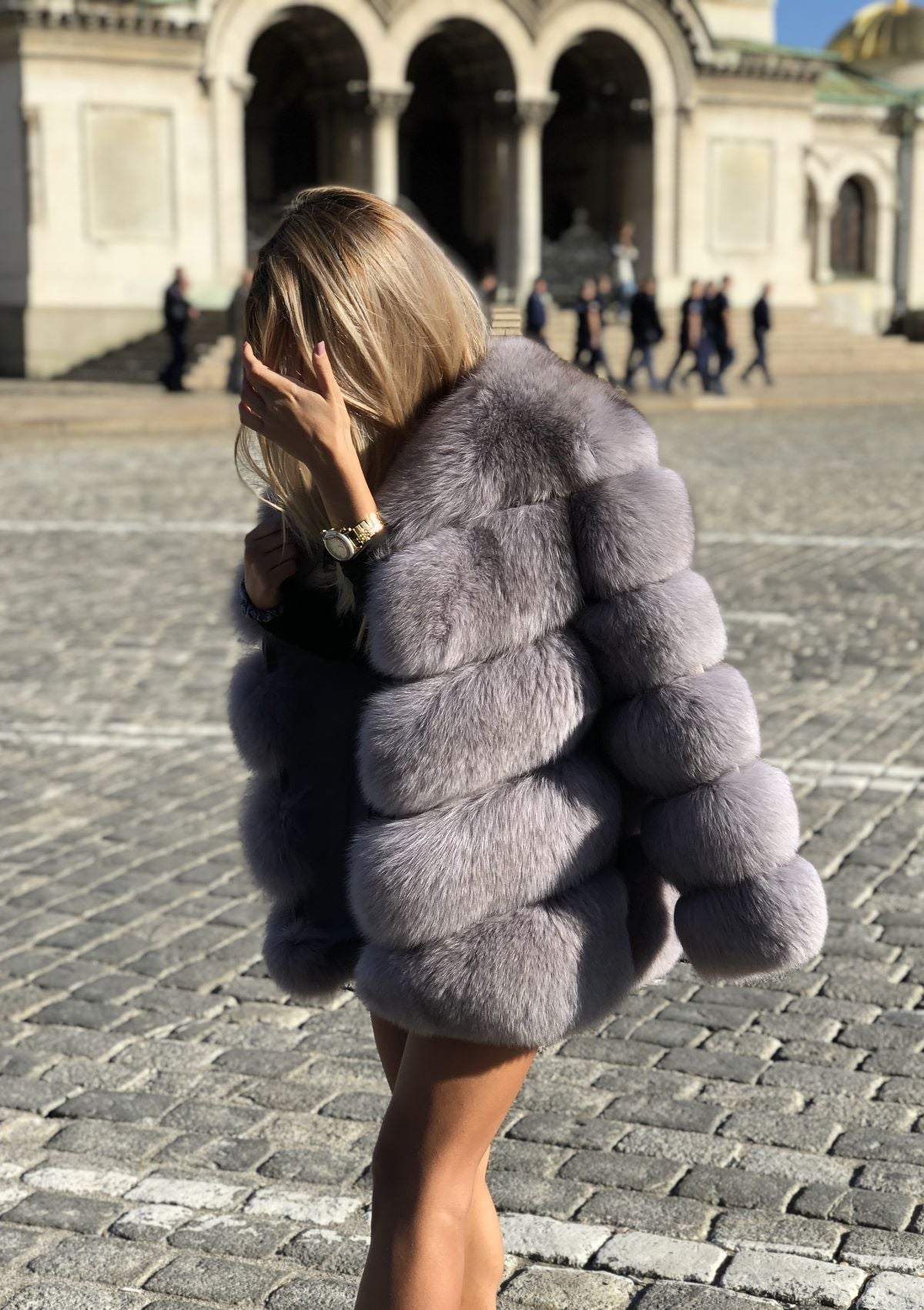 Silver grey fur on sale coat