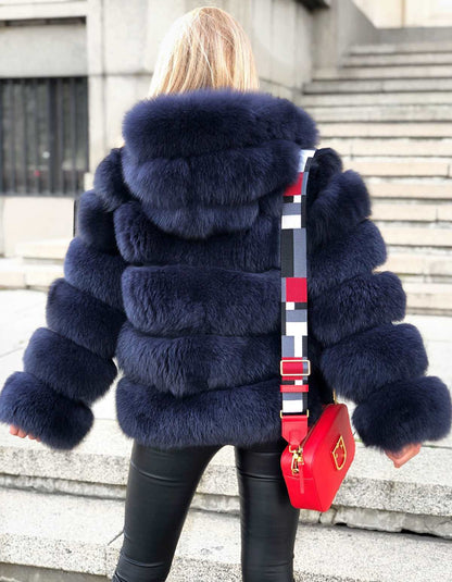 buy luxury  fox fur coat pelzjacke kaufen dunkelblaue echtpelz