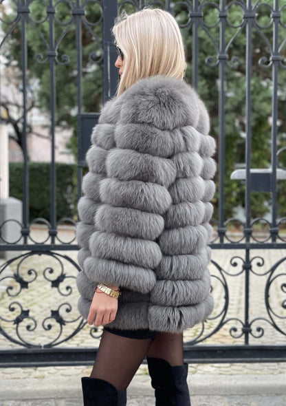 buy luxury grey fur coat graue lange luxury pelzjacke kaufen fuchspelz