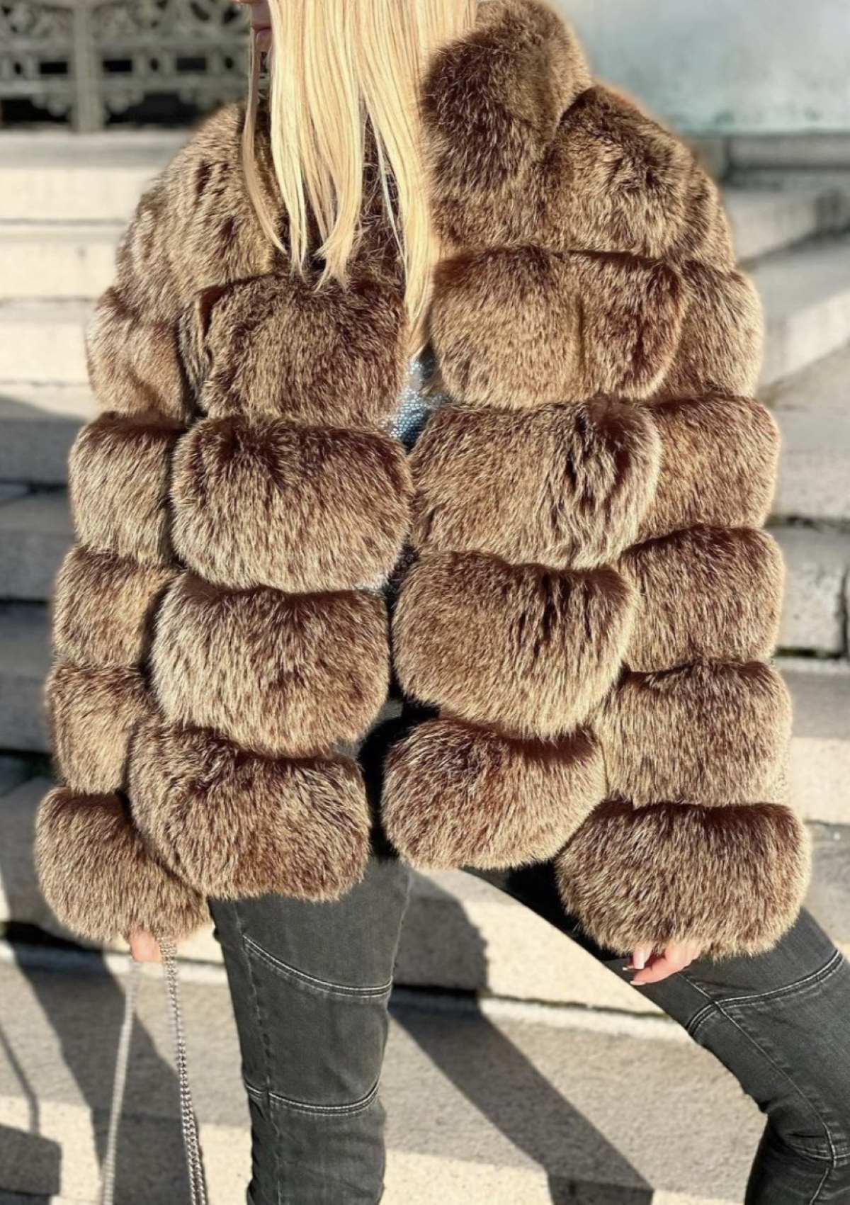 buy luxury chocolate fox fur coat braune pelzjacke kaufen echtpelz